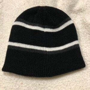 Adult Beanie ~ Black with grey and white stripes